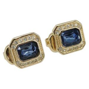 Christian Dior Earring metal Gold Blue Auth